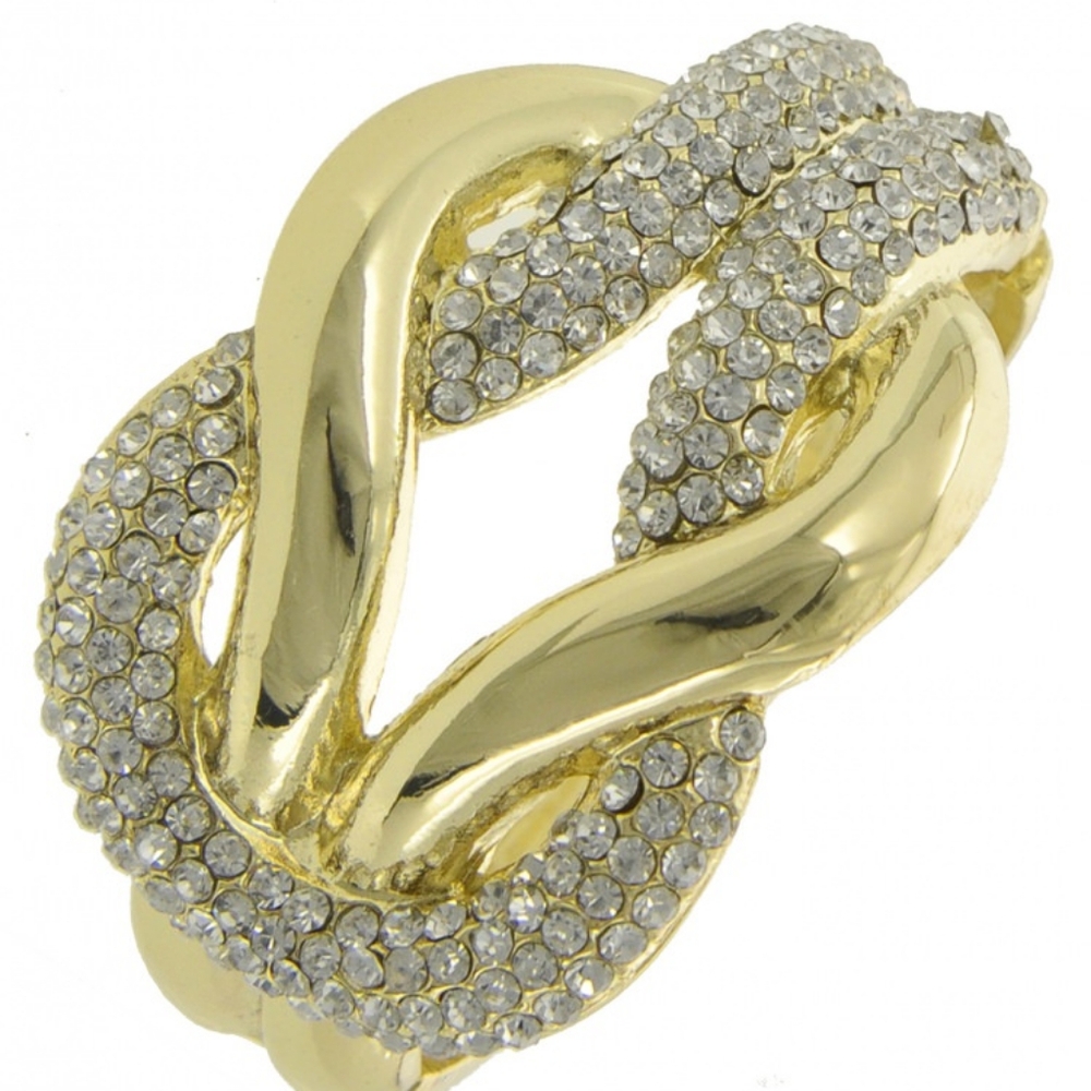 Gold Rhinestone Statement Cuff Bracelet - image 1